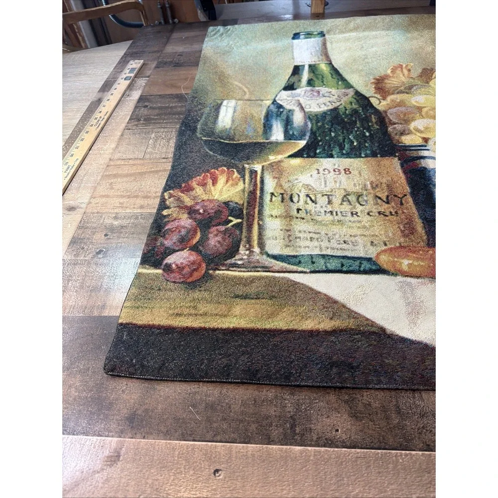 Wine Tapestry Wall Hanging Montagny 1998 Still Life Grapes Tuscan Kitchen Vtg